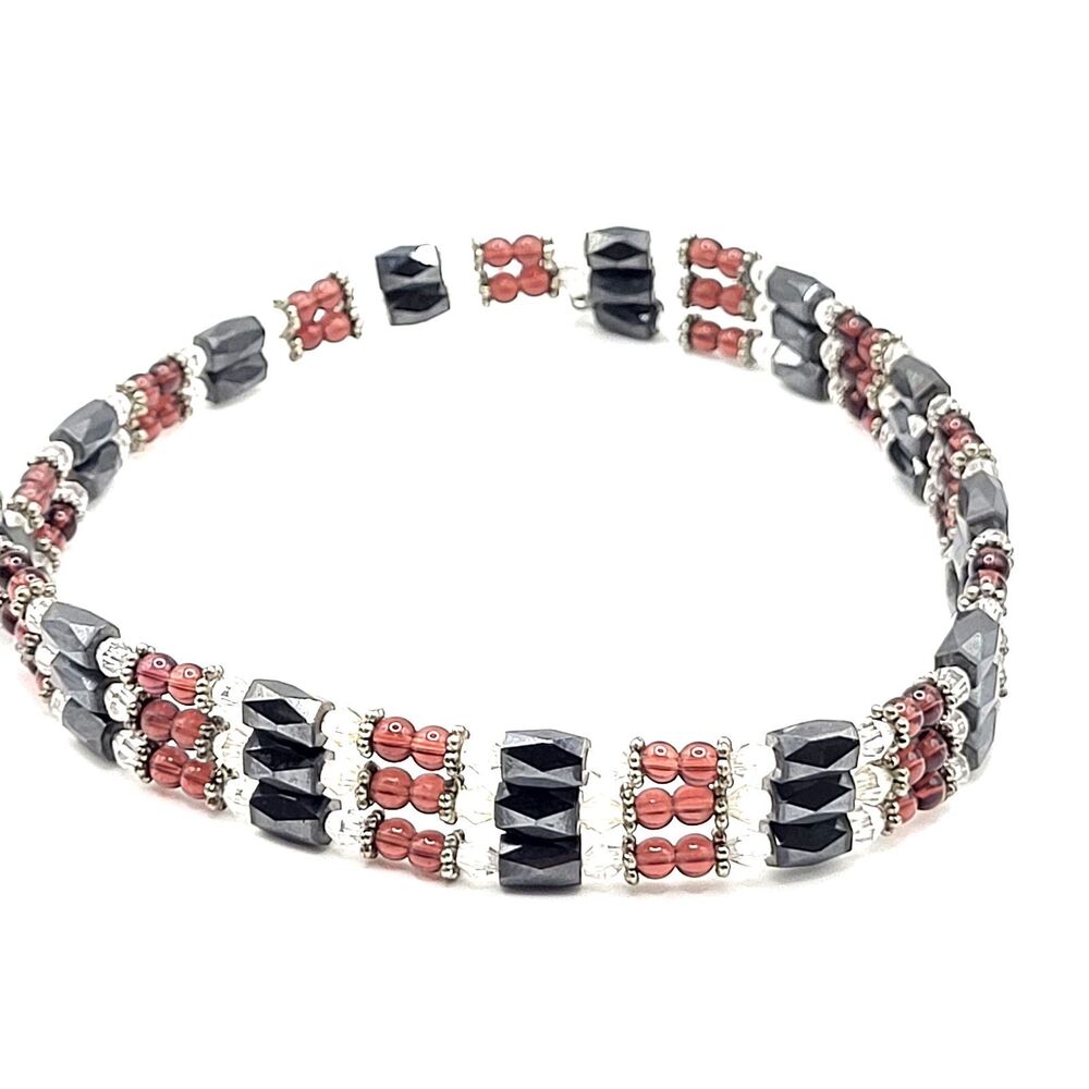Womens Beaded Wrap Bracelet Magnetic Adjustable Jewelry Silver Amethyst 35in